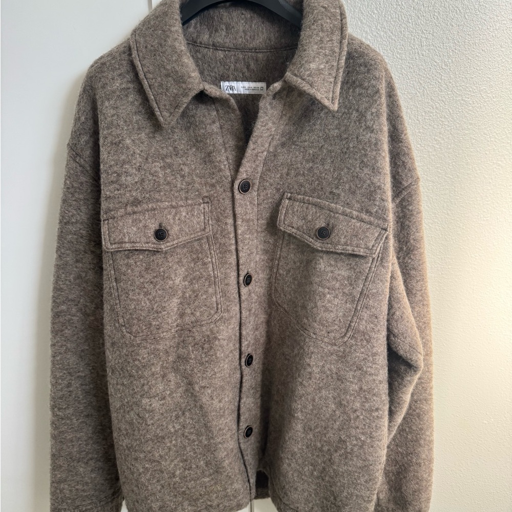Zara Taupe Button-Front Wool Blend Jacket